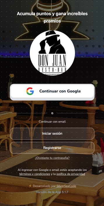 App de fidelización personalizada de Don Juan Resto Bar