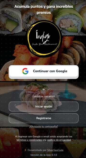 App de fidelización personalizada de Índigo Sushi Bar